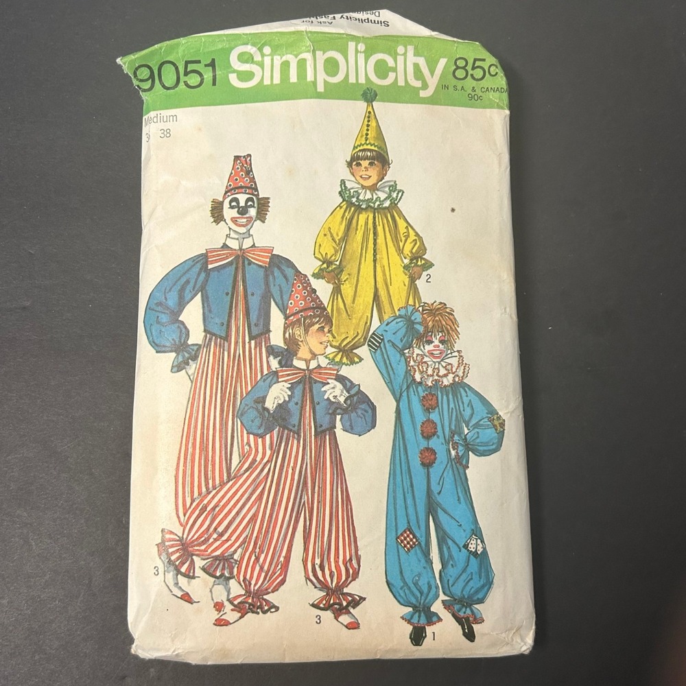 Vintage 70's Simplicity 9051 Clown Costume Pattern Adult Medium Kids Multi-Size